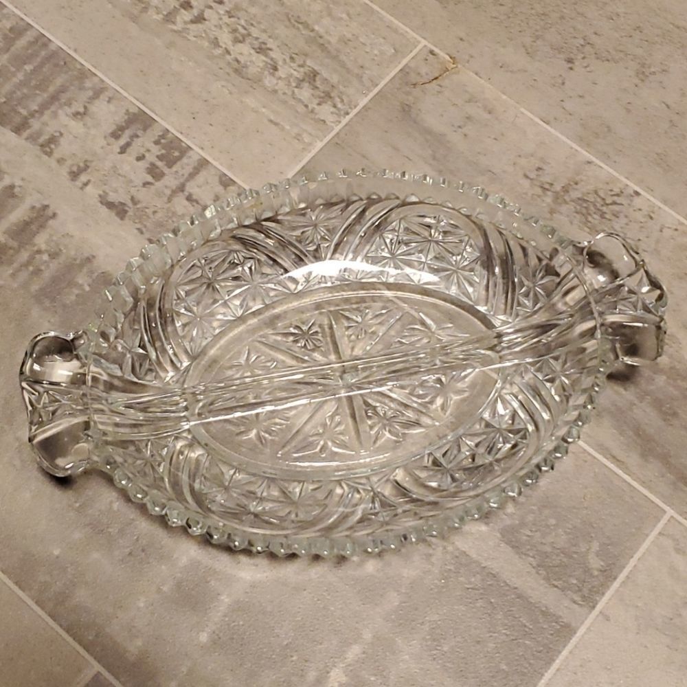 Vintage Split Clear Oval Dish